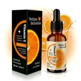 Vedique Remedies Vitamin C Serum | Anti-Ageing Serum with Hyaluronic Acid, Vitamin E & Botanicals | For Dark Spots, Fine Lines & Wrinkles | Non-Greasy | Crafted in London  |  30ml / 1 fl oz